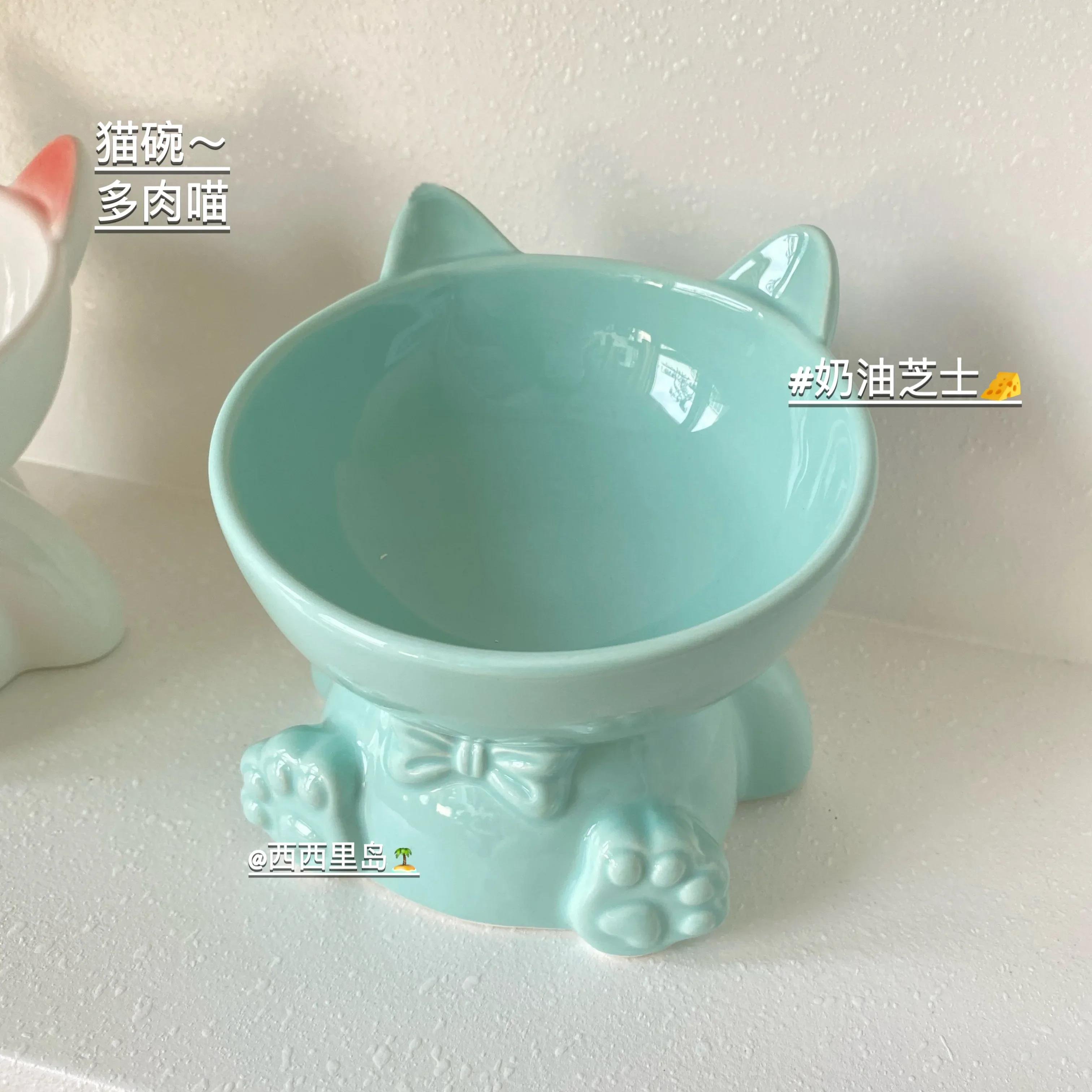 Cat bowl ceramic oblique mouth, large capacity, not easy to overturn, high foot neck protector, high water bowl cat food basin