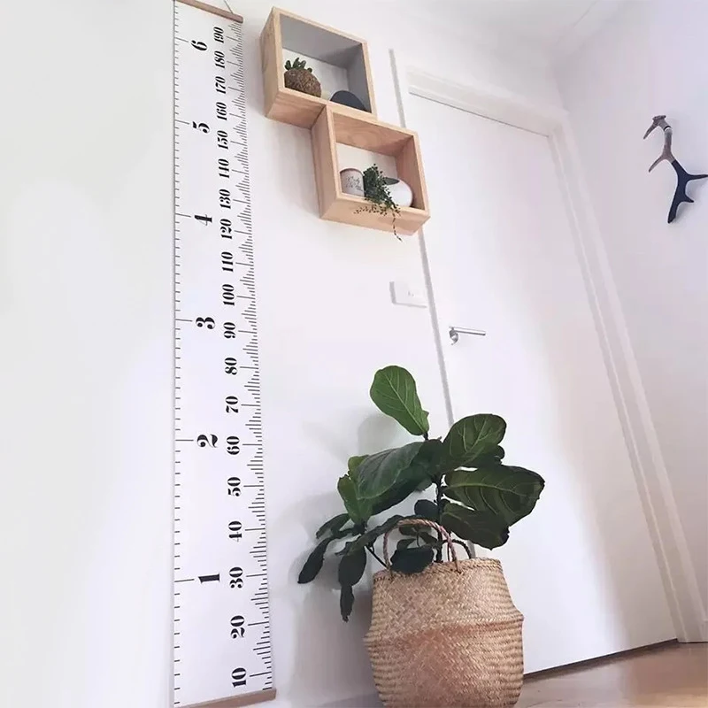 Children Height Measuring Rulers Removable Roll Up Height Measure Chart with Frame Decorative Wall Hanging Baby Growth Chart