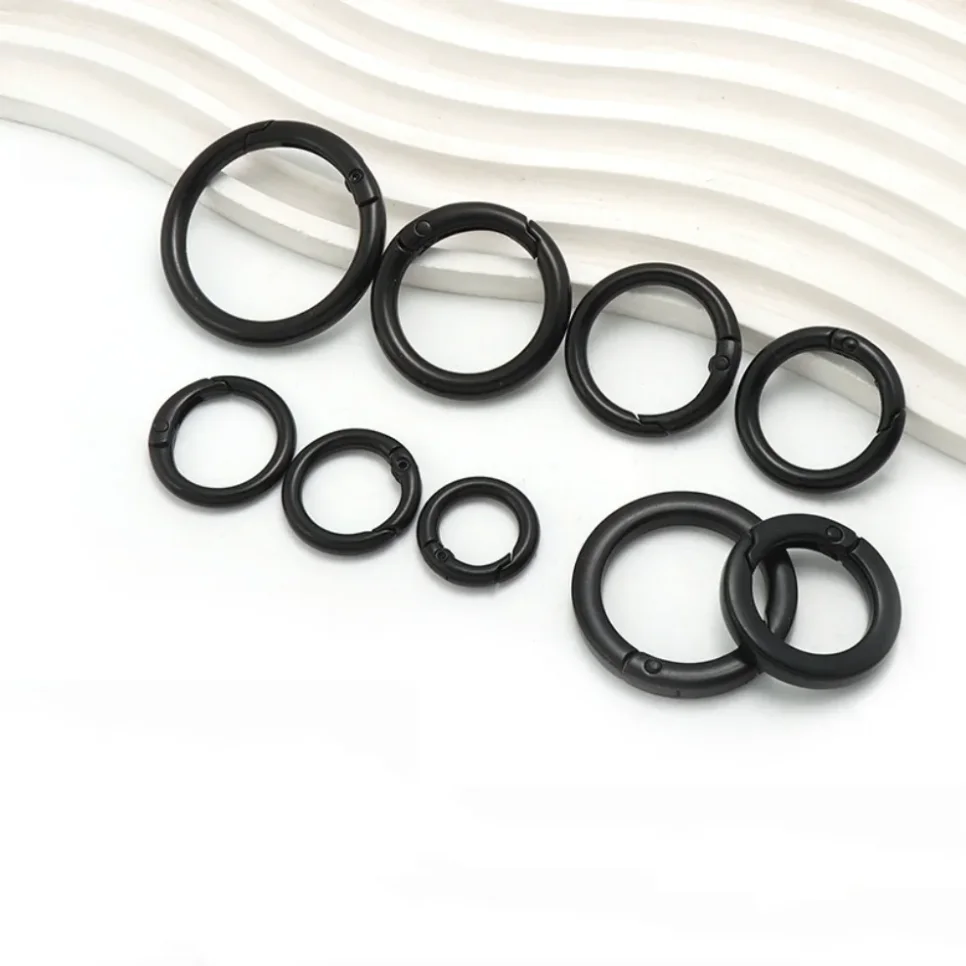 5pcs Black Spring O Rings 13-32mm round Carabiner Key Ring Trigger Snap Buckle Keychain for DIY Jewelry Making Bag Accessories