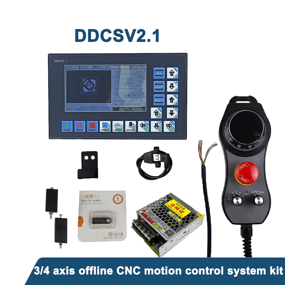 

3/4 axis DDCSV2.1 offline CNC motion control system kit emergency stop electronic handwheel MPG DC75W24V