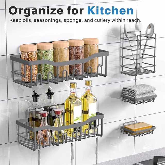 Lot de 5 Étagères Murales Inox Antirouille – Installation Sans Perçage pour Salle de Bain et Cuisine 1