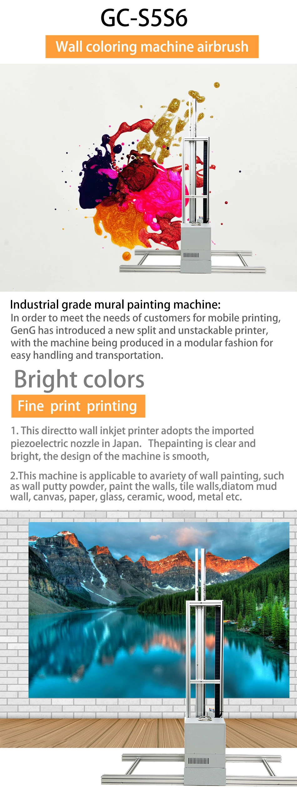 Description Picture 2 of itemGenC  UV flat smart vertical wall printer, digital varnish inkjet printing machine, direct to wall artwork
