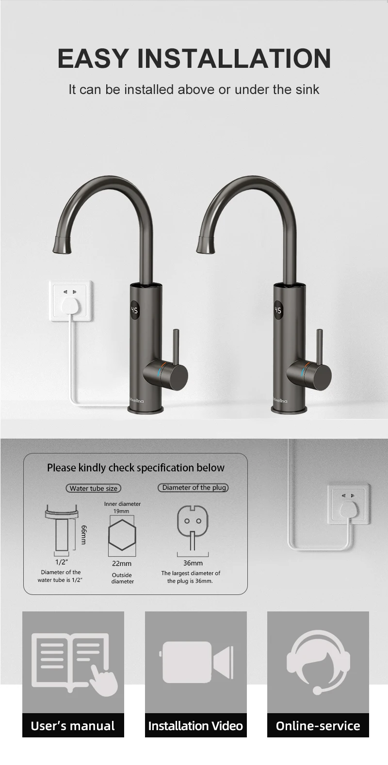 Água quente instantânea aquecimento torneira
