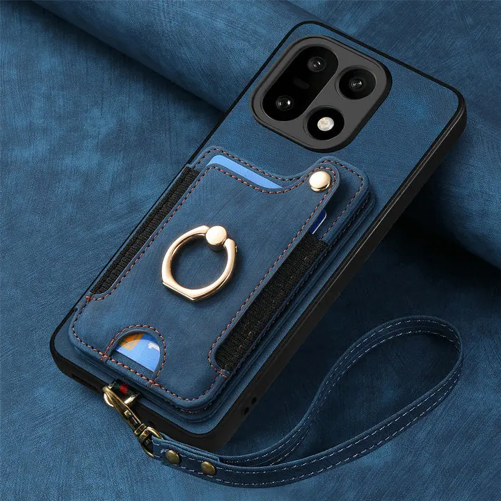 RFID-Blocking Leather Wallet Case with Magnetic Back and Ring Stand