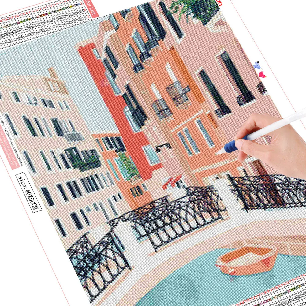 HUACAN 5D Diamond Mosaic Landscapes City Diamond Painting Street Cross Stitch Mosaic Building Decor For Home