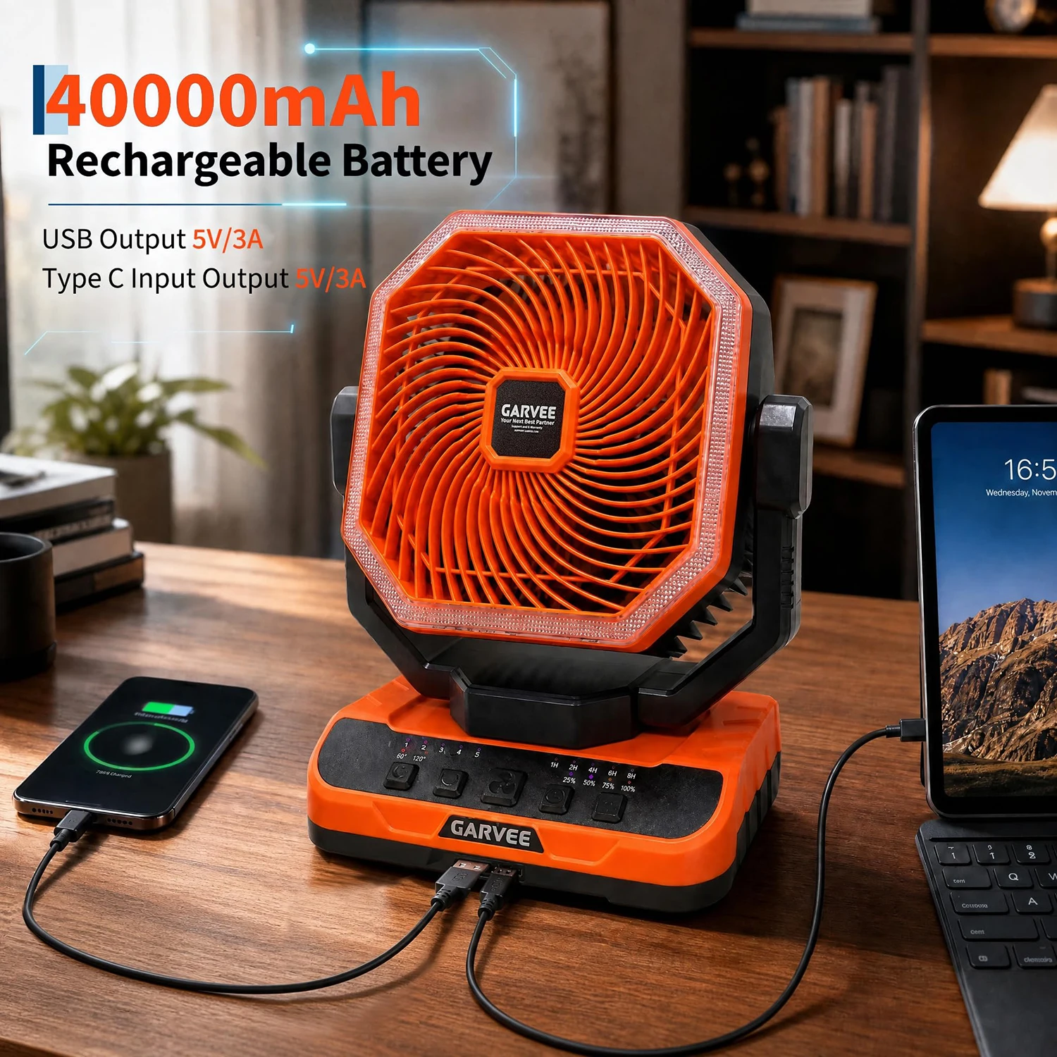 Portable Camping Fan 40000mAh Rechargeable Battery Powered Fan With Remote Timer LED Light 5 Speeds For Tent Travel Car Outdoor 3