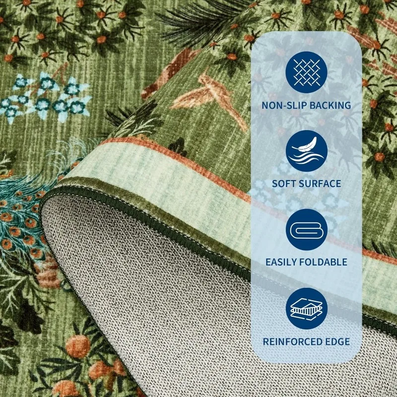 Green Living Room Carpet Tropical Jungle Animal Plant Print Bedroom Rugs Machine Washable Non-slip Coffee Table Mats Ковер Tapis