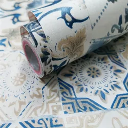 PVC Imitation Tile Pattern Wallpaper Blue Self-Adhesive Wallpaper Kitchen Oil-Proof Bathroom Bedroom Wall Stickers Balcony Decor