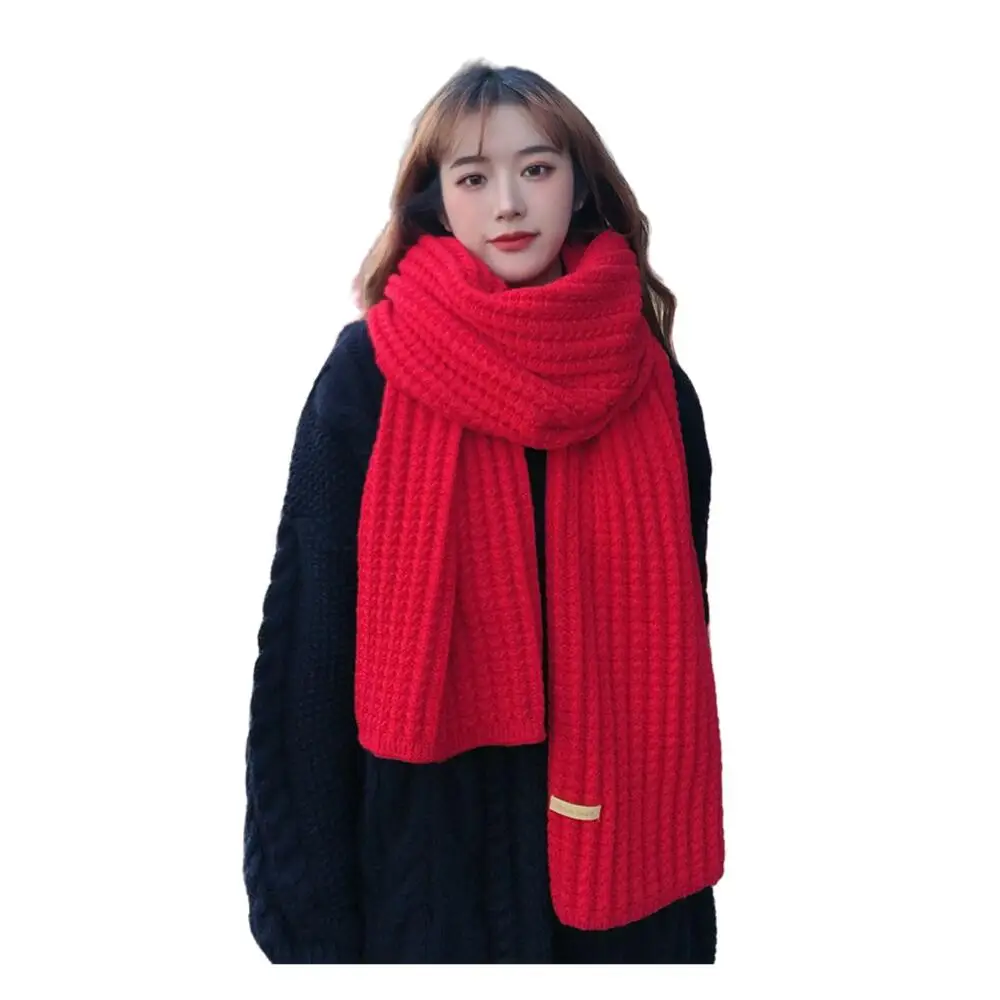 New Winter Knitted Scarf Women Thickened Warm Wool Knitting Wraps Female Solid Color Scarves Couple Fashion Shawls