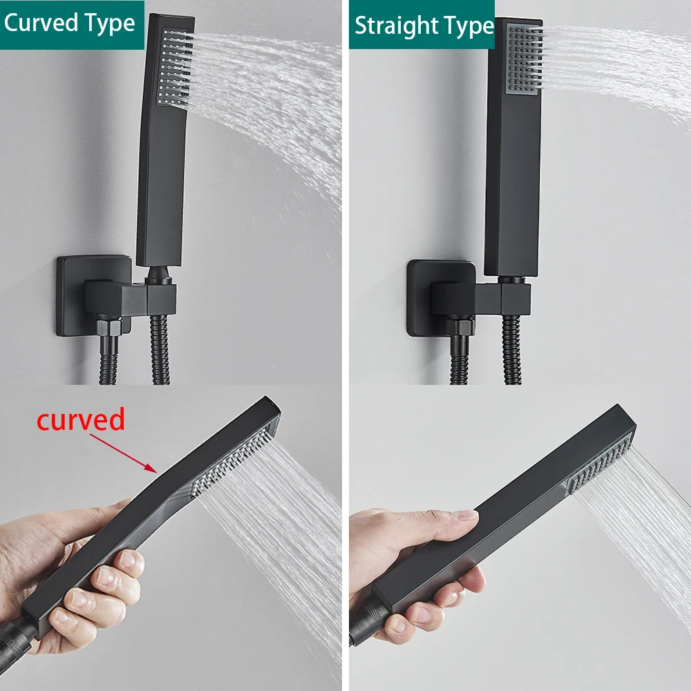 Ceiling  Shower Faucet Big Rainfall LED Shower Head Concealed Shower System Black Embedded Shower 3