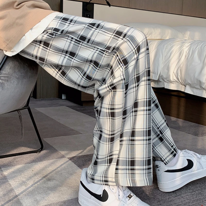 Casual Pants Men Plaid Patchwork Design Empire Fashion All-match Students Korean Style Harajuku Popular Bottoms Spring New Ins