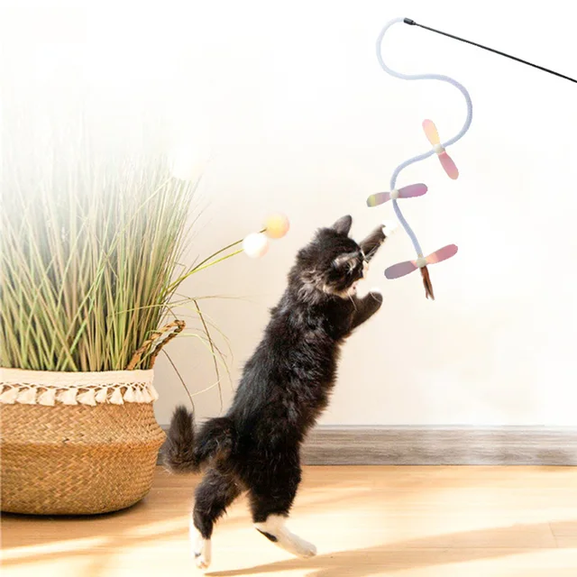 Creative Hose Sequin Dragonfly Cat Teaser Wand - Light & Color Combo, Interactive Self-Play Toy for Cats, 5