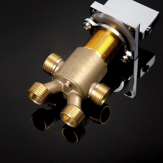 สแควร์อ่างอาบน้ำก๊อกน้ำน้ำตก Inlet ฝักบัว2 Way Diverter วาล์วเย็นและน้ำร้อนผสมทองเหลืองโครเมี่ยม 5