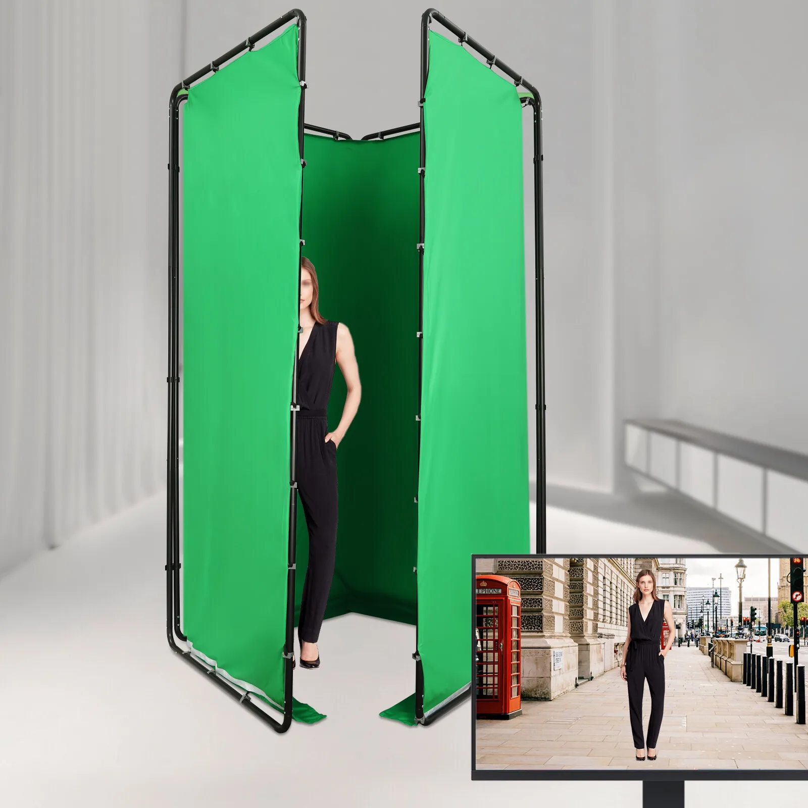 10x8ft Tragbares Greenscreen-Hintergrund-Set mit Ständer für YouTube-Studio, Streaming und Videoaufnahmen, Verstellbar – Detail 2