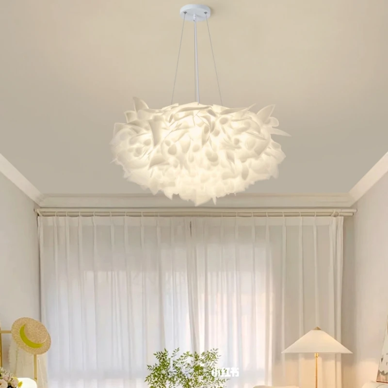 Beautiful White Flower Pendant Light Changeable Dimmable Lamp For Parlor Bedroom Dining Room Dropshipping Cord Adjustable