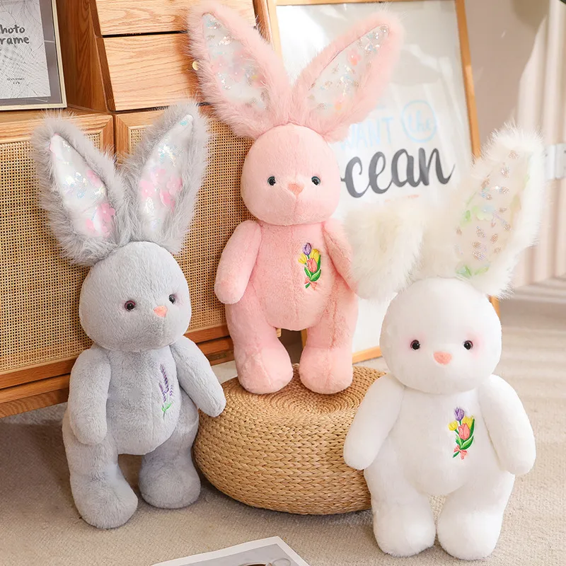 Creative Fluffly Bunny Dolls With Swinging Ears Cartoon Stuffed Animal Rabbit Soft Babys Appease Pillow for Girls Birthday Gifts
