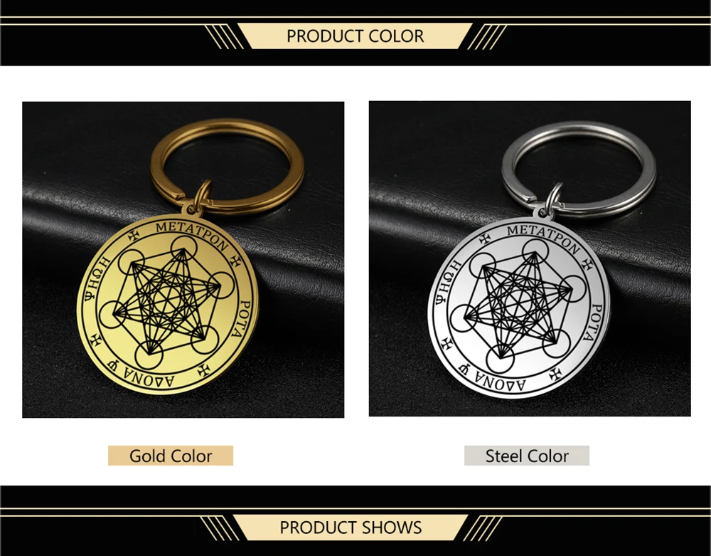 Dawapara Erzengel Siegel Talisman Schlüsselanhänger Metatron Hexerei Dreifachmond Pentagramm Anhänger Edelstahl Schmuck – Detail 3