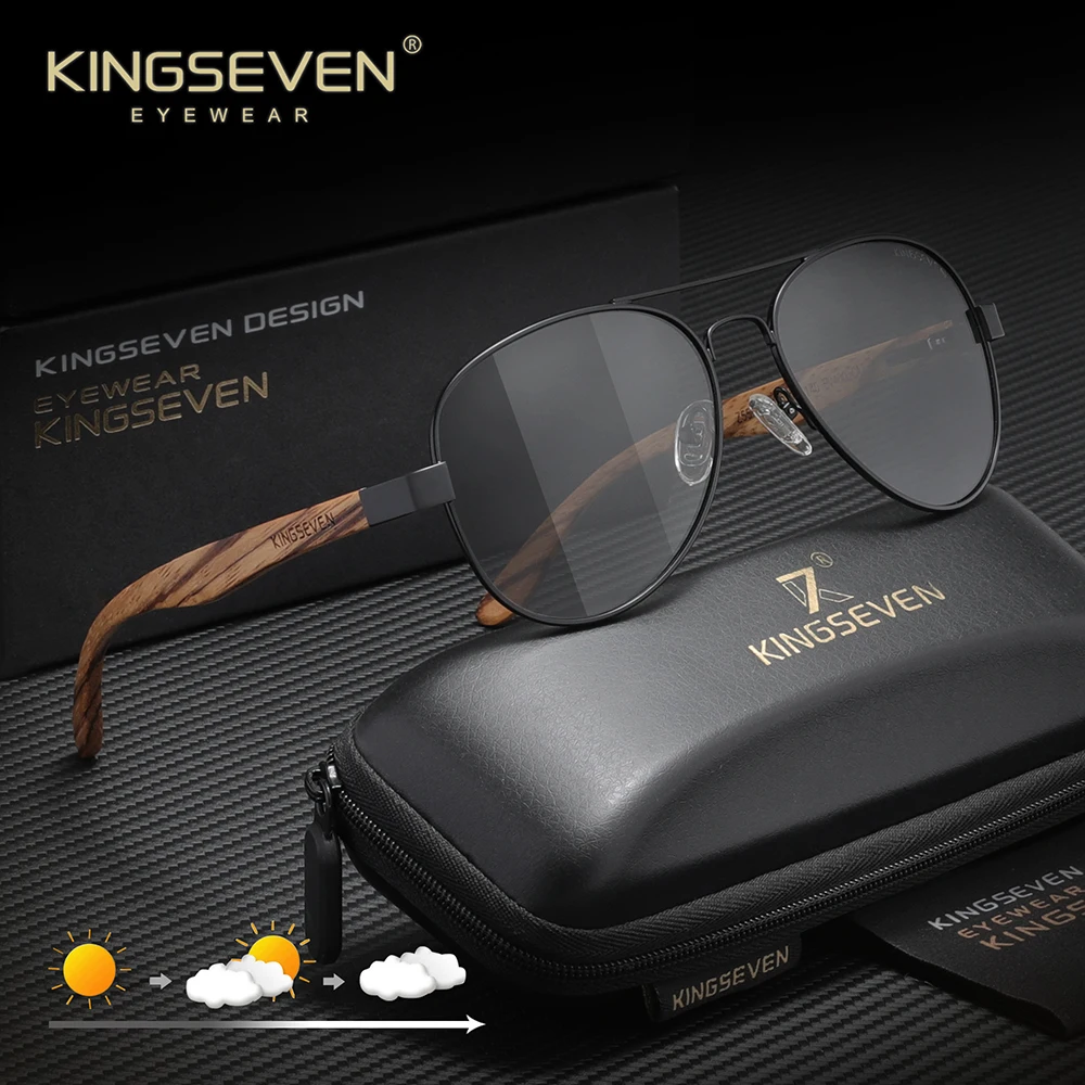 KINGSEVEN Polarisierte Pilotensonnenbrille für Herren, natürliches Zebraholz, Damen, UV400-Brille, HD-Linse, Vintage-Brille