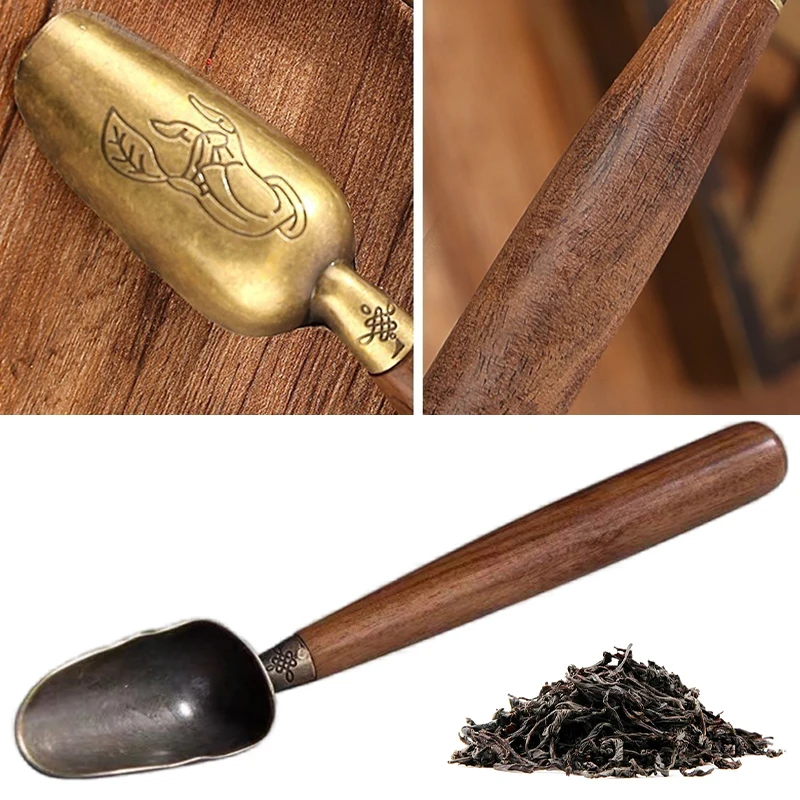 Description Picture 4 of itemAlloy Ebony Coffee Scoops Tea Spoon Natural Wood Retro Tea Leaves Shovel KongFu Tea Ceremony Accessories Coffee Bean Spoons