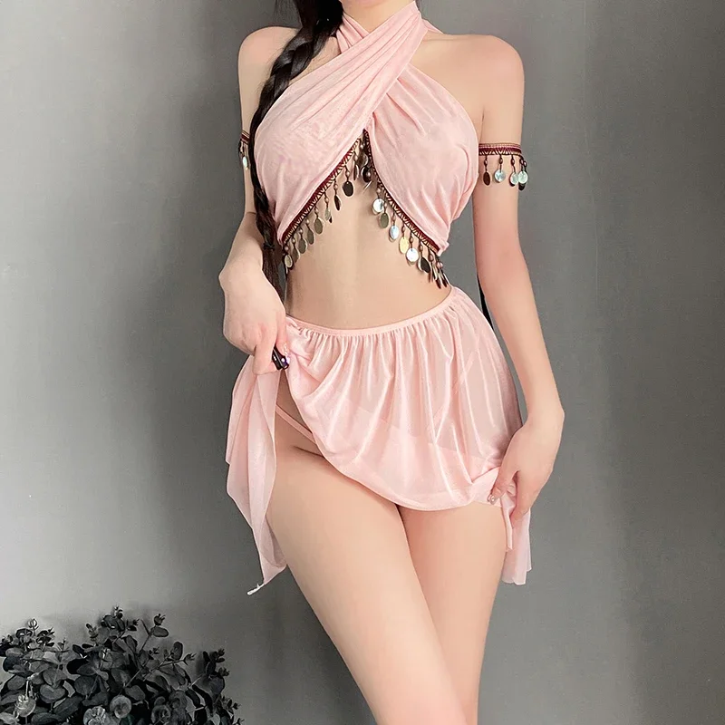 

Ancient Persian and Egyptian Cosplay Costumes Unleash Inner Seductress with Exotic Crop Top and Skirt Set Women Sexy Lingerie