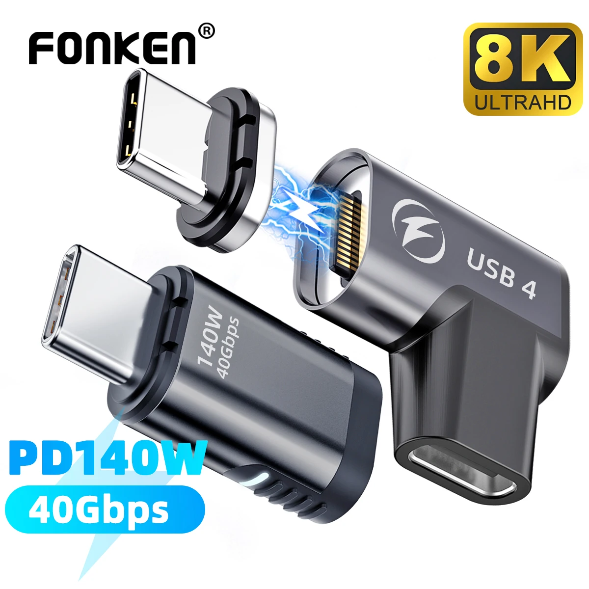 Fonken 24 Pinos Usb Adaptador Magnético tipo c 140w para Macbook Pro ar Samsung 40g 20g 8k @ 60hz Usb c Carga Rápida Ímã Conversor