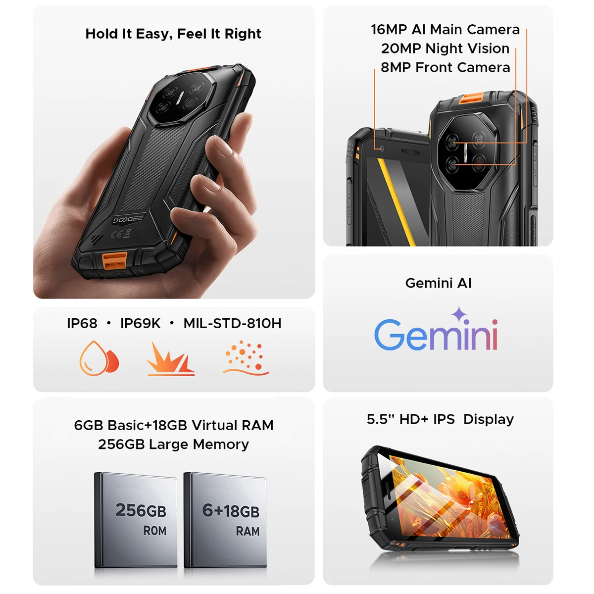 2025 NEW DOOGEE Fire 3 Ultra Rugged Smartphon 5G 5.5" HD 24GB RAM 256GB ROM Cell Phone 8350mAh Android 15 NFC Telephone Portable - Image 3