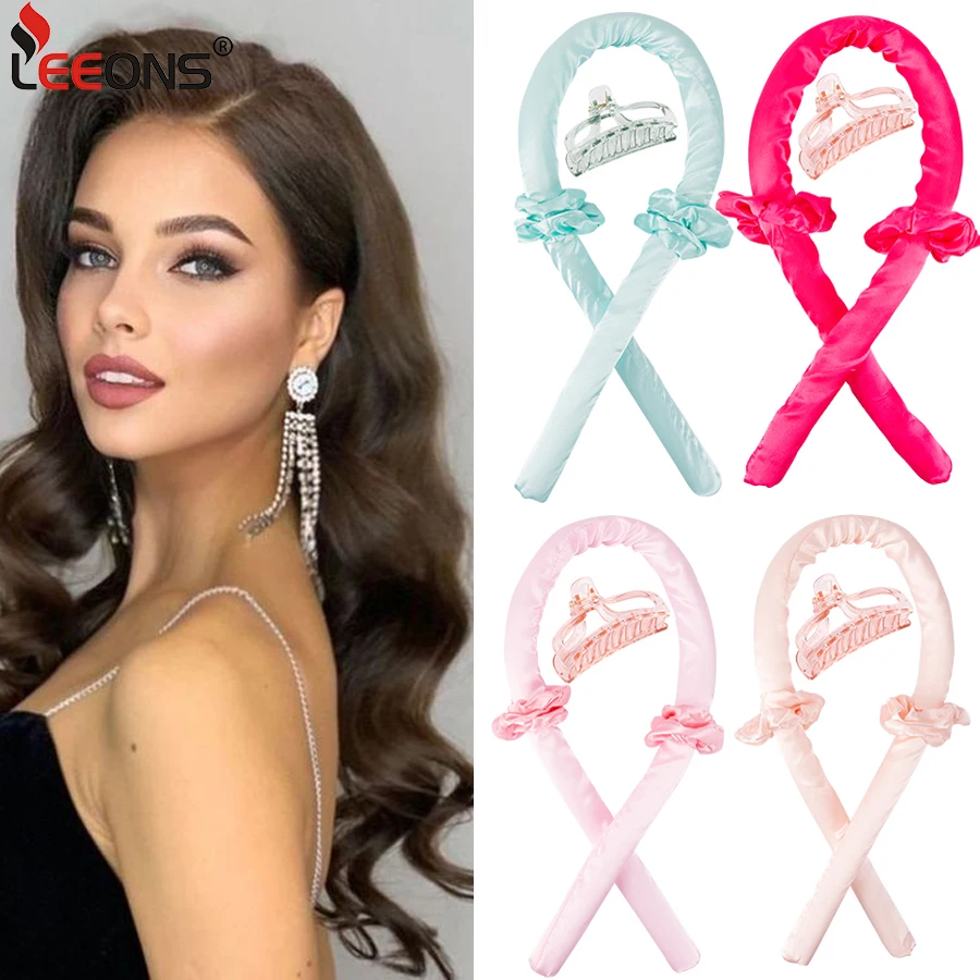 hair curling tools Lazy Curling Heatless Curling Rod Headband No Heat Hair Curlers To Sleep In Curl Ribbon With Scrunchies Hair Clip Long 1Set