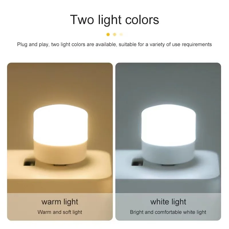 5V USB Plug Lamp Super Bright Eye Protection Book Light Computer Mobile Power Charging USB Small Round LED Night Light 5pcs led light