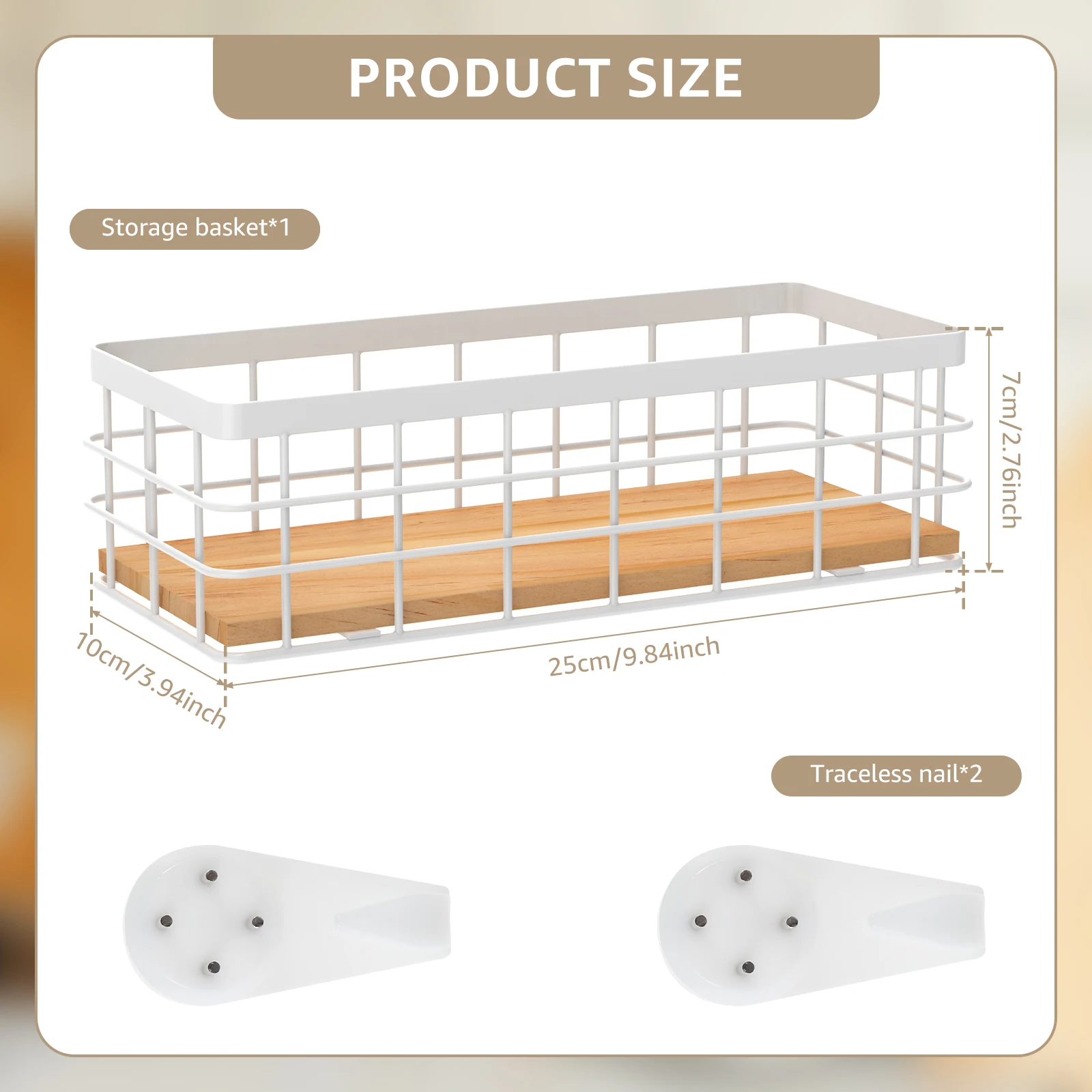 Wall Mounted Metal Storage Holder with Wood Base Toilet Paper Rectangular Basket Versatile Bathroom Basket for Bathroom Kitchen 5