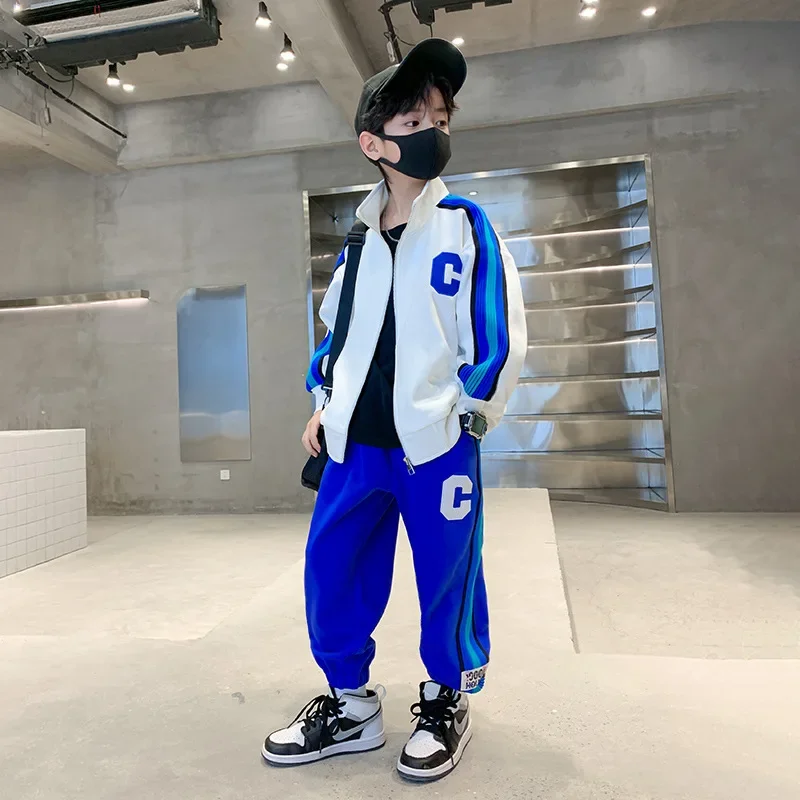 

Boys Autumn Clothing Suit Children Splicing Letter Zipper Jacket Casual Sweatpants Spring Clothes Trend Teenagers 3-15Y