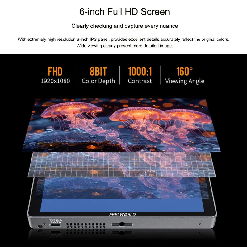 FEELWORLD P6XL 6-inch Camera Field Monitor Aluminum Case Built in Battery 4K HDMI High Brightness 1200nit