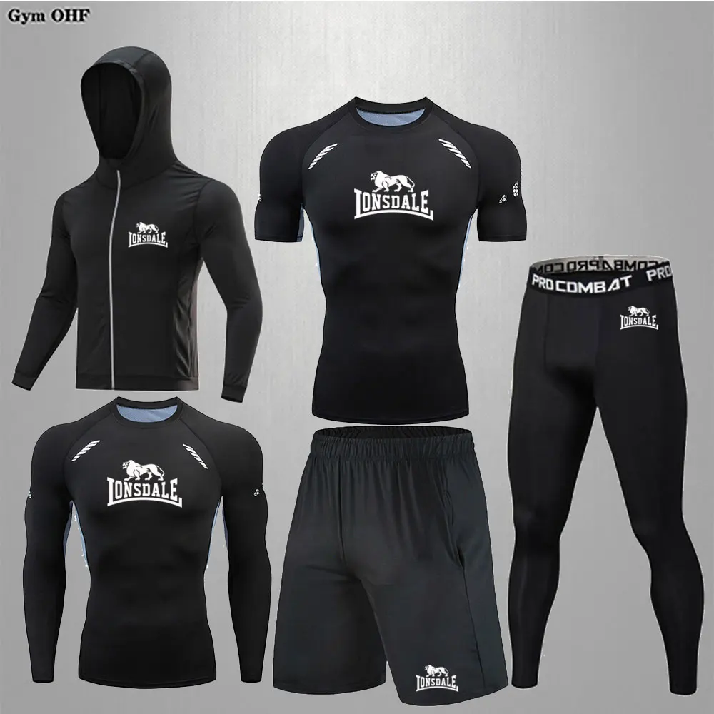 Men Clothing Sportswear Gym Fitness Compression Suits Running Set Sport Outdoor Jogging Quick Dry Tight 5-Piece Rashguard 5