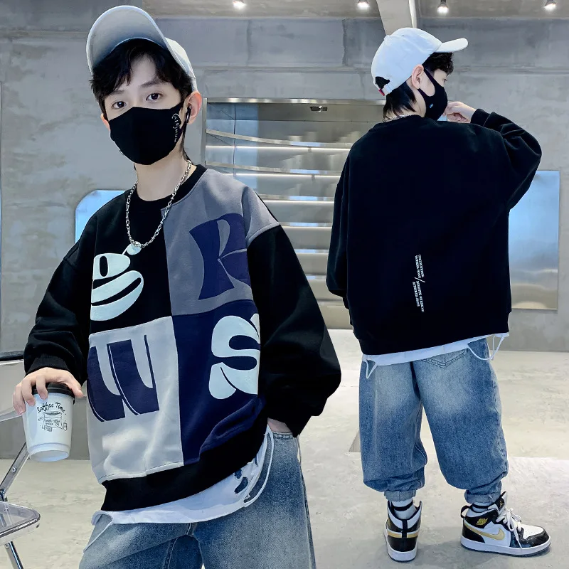 

Spring/Autumn Sweatshirts for Boys Cotton Children Top Tees Letter Pattern Casual Sport Kids Outerwear O-Neck Pullover Costume