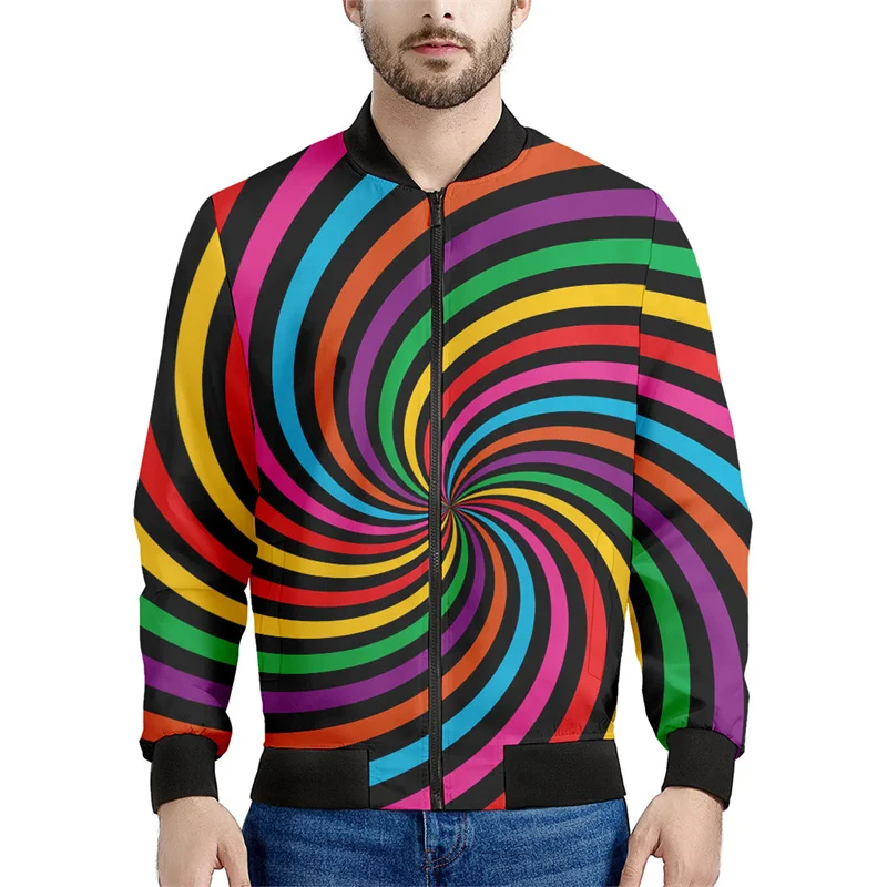 thumbnail image 1 of Chaqueta con cremallera y diseño geométrico de arcoíris a la moda para hombre, sudadera con rayas de colores con estampado 3D, chaquetas bomber urbanas geniales para niños, abrigos, 1 of 5
