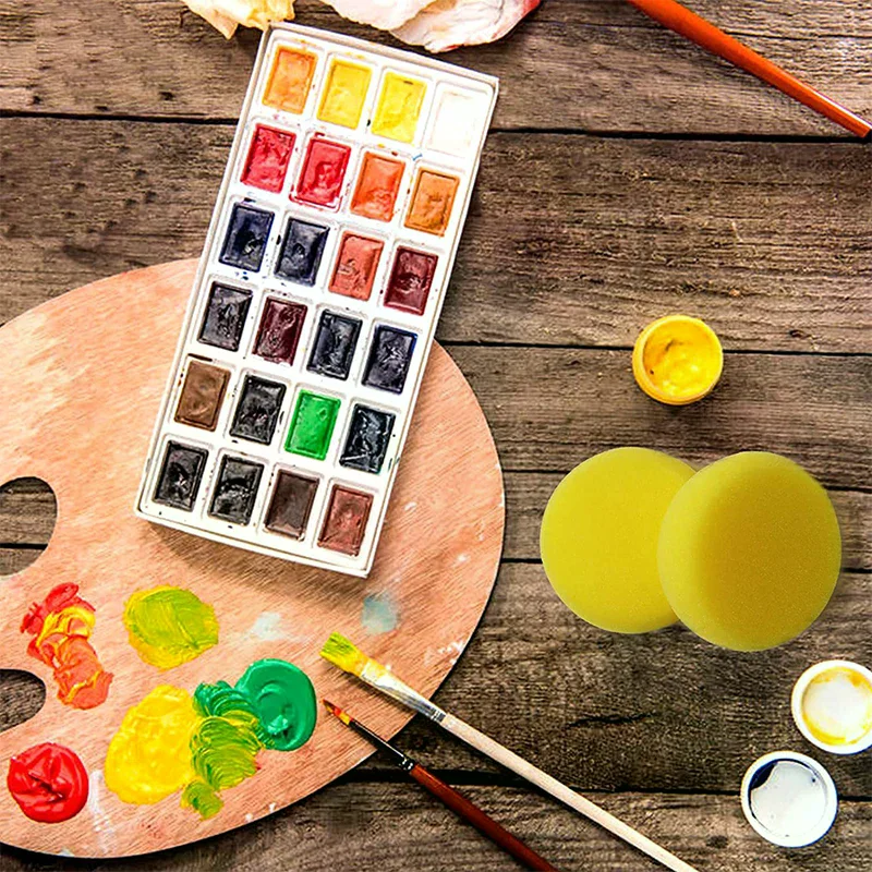 10/12pcs 어린이 그림 공예를위한 라운드 합성 수채화 아티스트 스폰지 노란색 라운드 도자기 케이크 스폰지