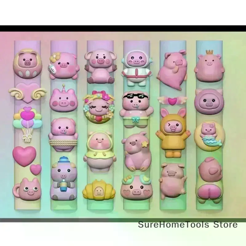 3D Cute Pig Silicone Nail Mold Retro Chinese Style Flower Vase Candle Holder Transparent DIY Manicure Nail Art Creative Tool