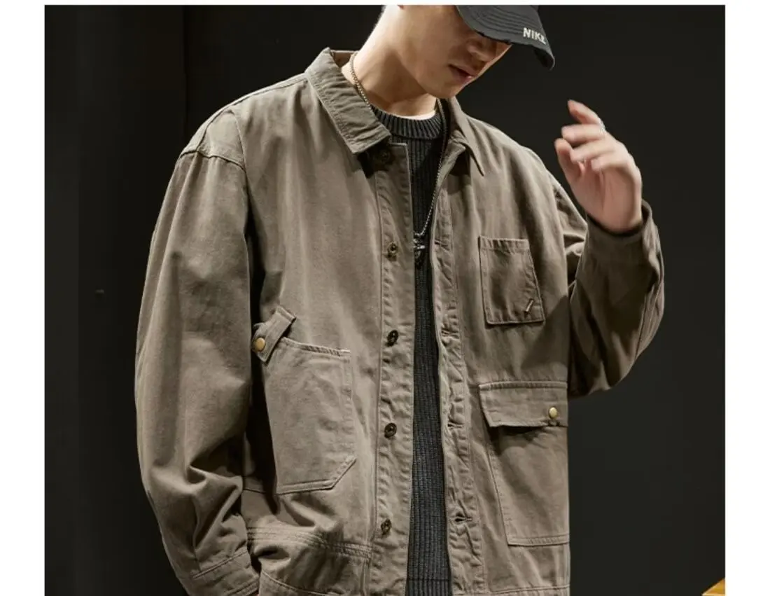 Men's Denim Jacket - Retro Korean Style Casual Workwear Coat with Functional Pockets