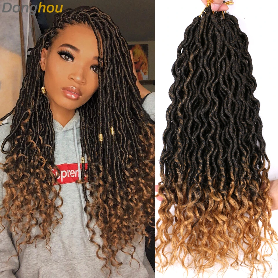 Donghou Goddess Faux Locs Crochet Hair Synthetic Deep Wavy Braiding Hair With Curly Ends Soft Locks Crochet Hair 24 Strands/Pack