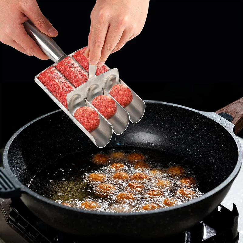 Meatball Scoop Maker LMETJMA Stainless Steel Meatball Maker Kitchen Triple Fishball Shrimp Ball Tool JT246