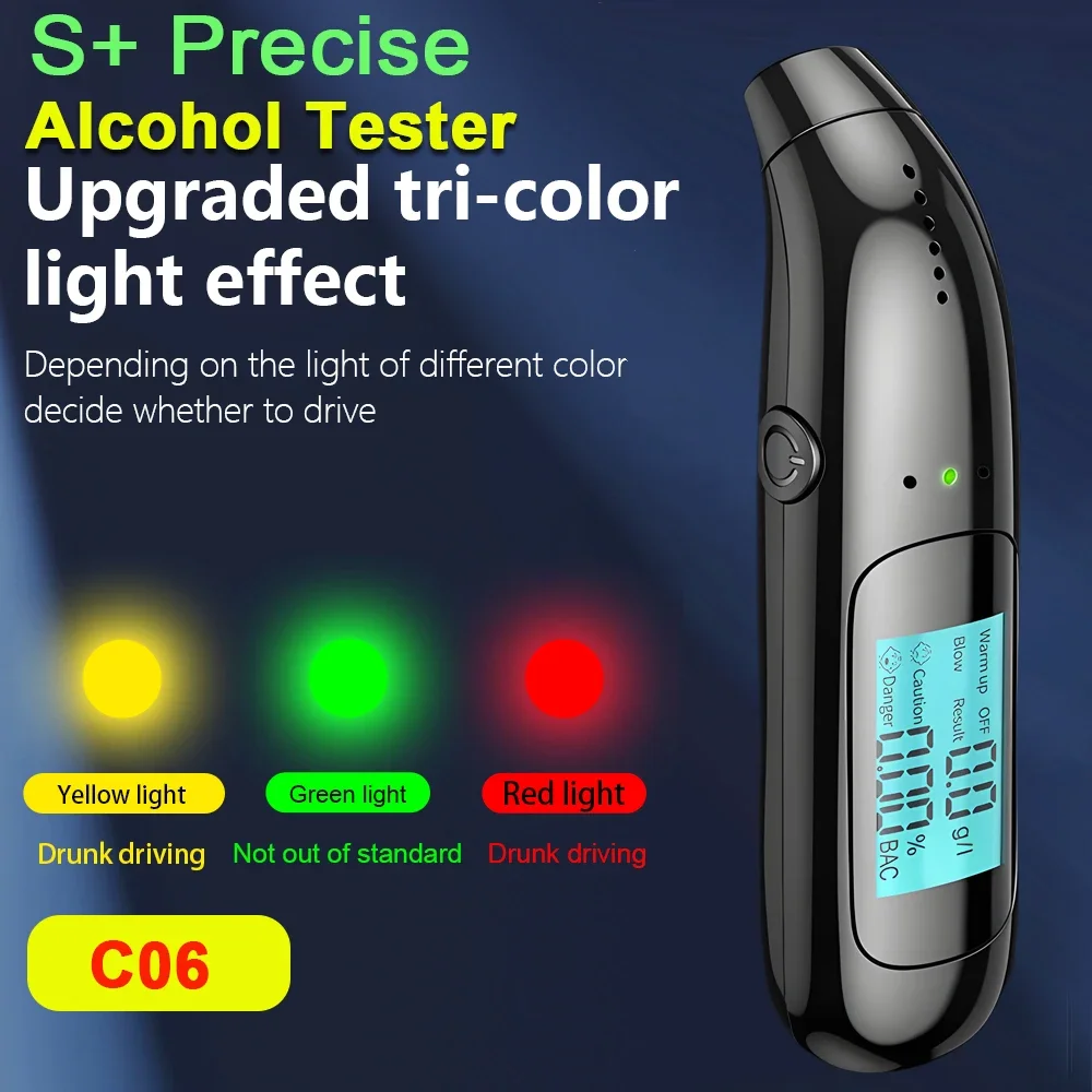 Portable LCD Non-Contact Alcohol Tester USB Rechargeable Alcohol Detector Electronic Breathalyzer with LED Digital Display