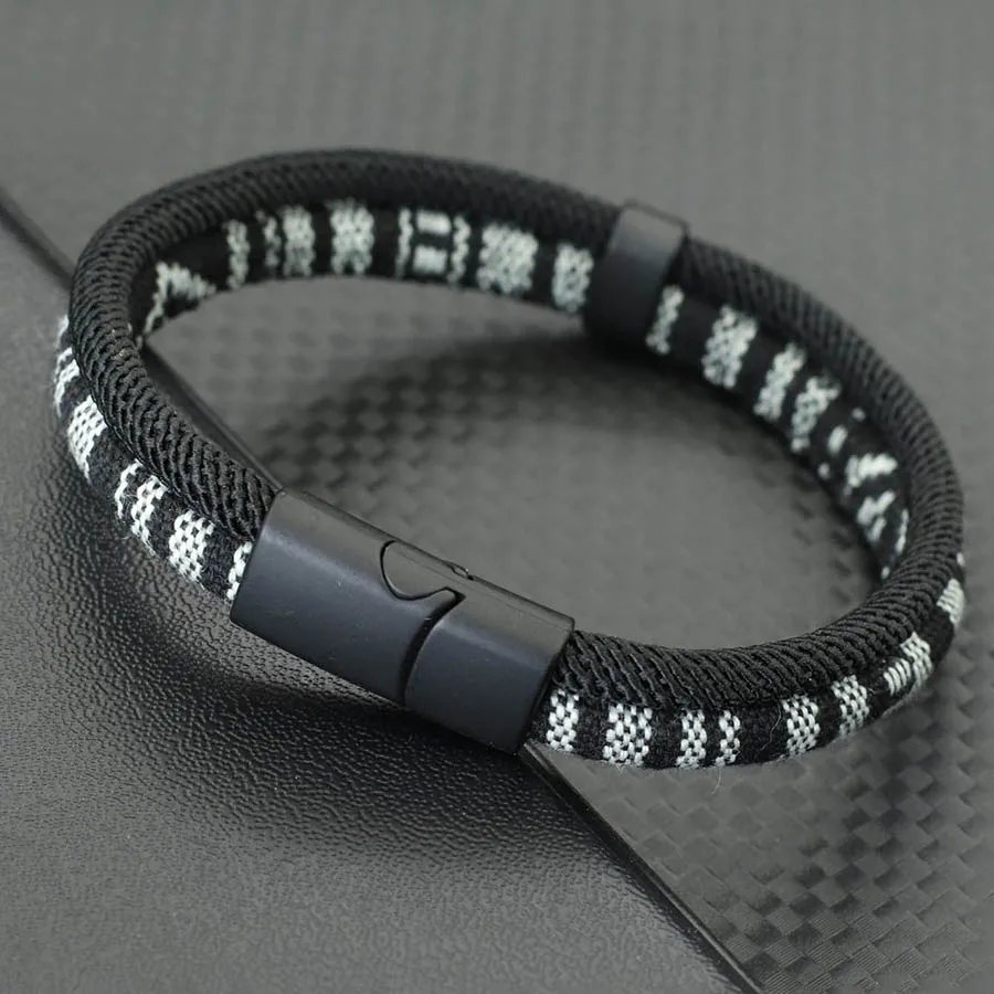 Ethnic Fabric Bilayer Bracelet For Men With Magnet Buckle