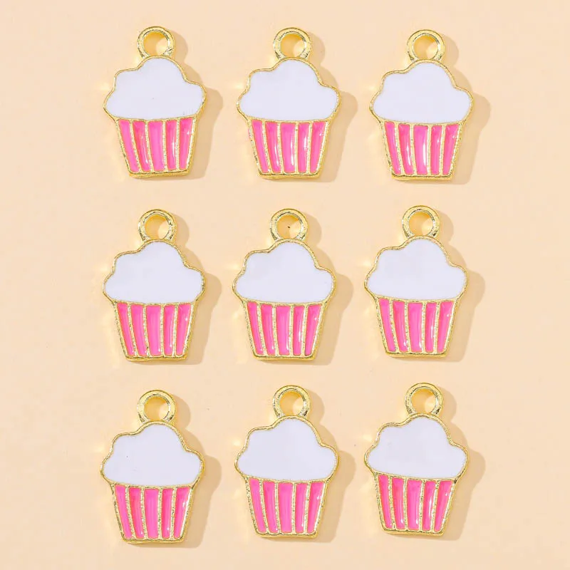 

30Pcs/Lot 10*14mm Cute Enamel Small Cup Cake Alloy Charms For Earrings Pendants DIY Handmade Jewelry Making Accessories Findings