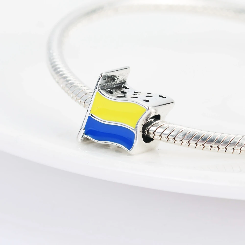 Beads Charms 925 Sterling Silver Ukrainian Flag Pendant Dangle fit Original Pandora Bracelet For Women DIY Jewelry Trinket