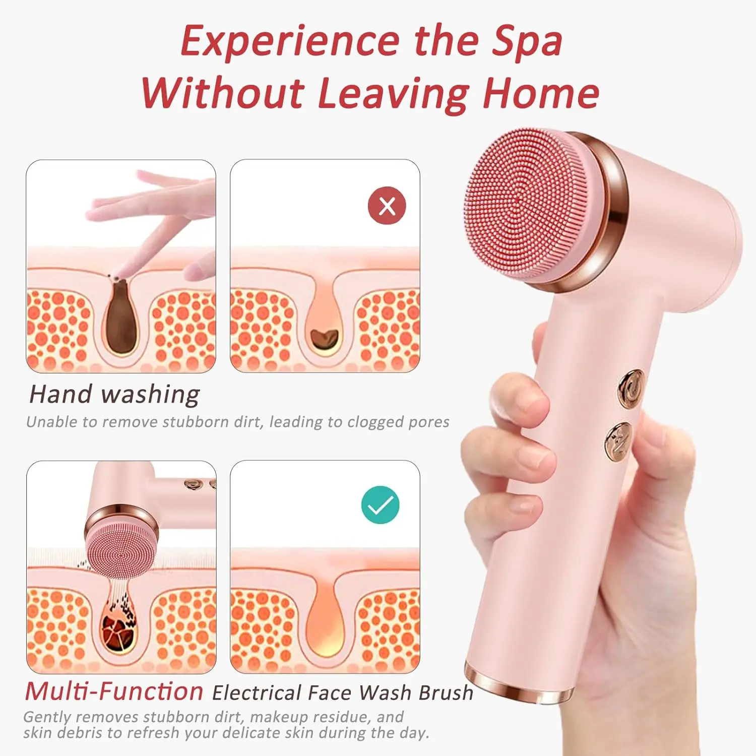 4 in 1 Facial Cleansing Brush Electric Face Wash Brush Waterproof Portable Face Scrubber for Exfoliating Blackhead Massaging