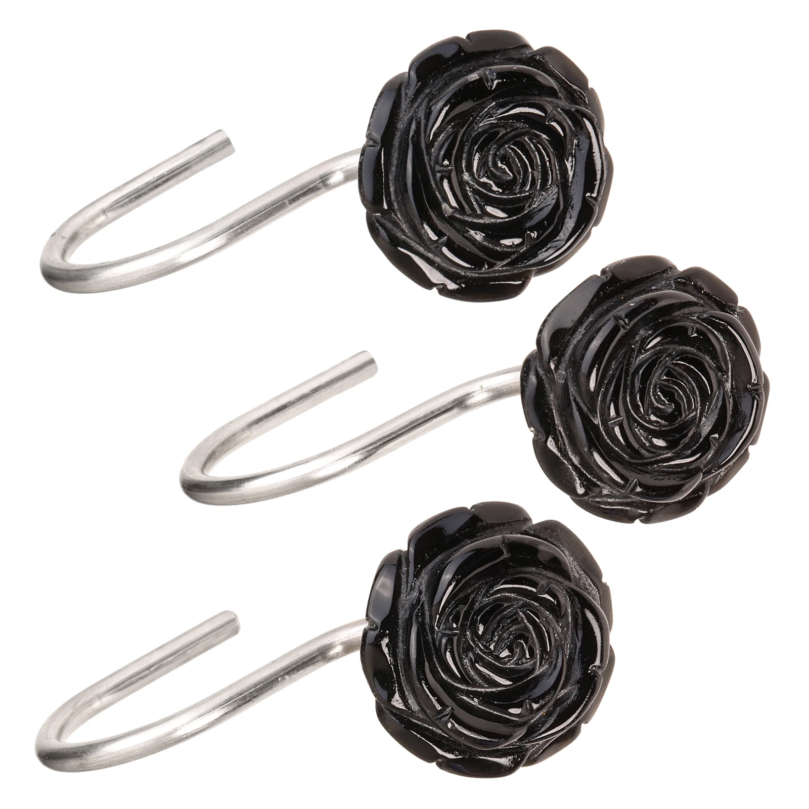 Handcarved Rose Crystal Stone Shower Curtain Hooks, Flower Shape Stainless Steel Shower Hooks For Bathroom Shower Rod Home Decor