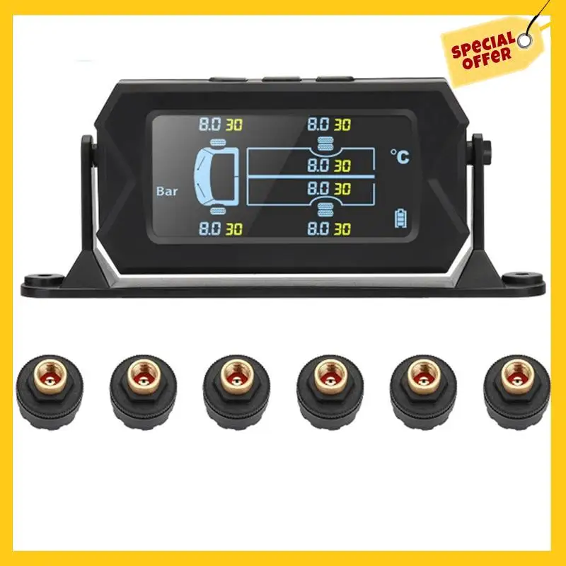 Car RV Truck TPMS 6 Wheels Sensor Solar Tire Pressure Monitoring System 0-8Bar Car External TPMS Sensor