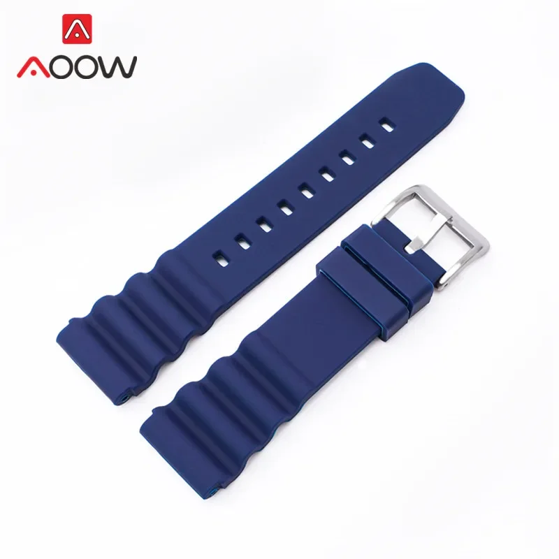 Silicone Sport Strap with Stainless Steel Buckle - Waterproof Diving Rubber Watch Band Belt