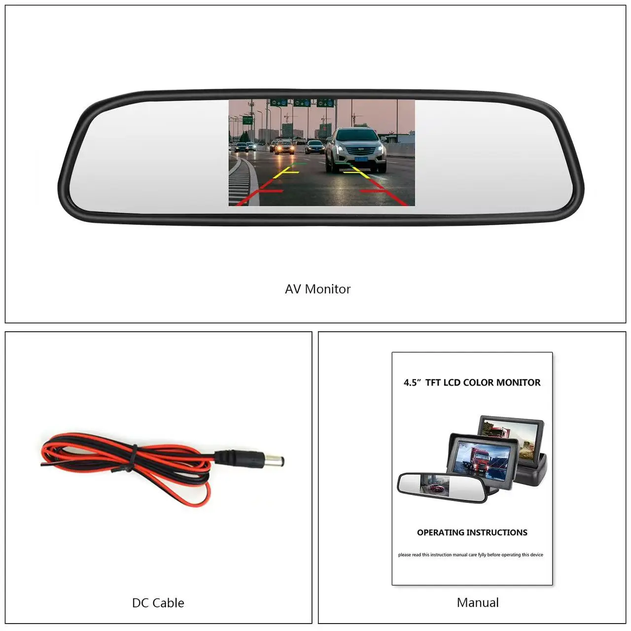 4.3 inch Car Monitor Auto Rear View Mirror LCD Screen 12v Universal for Backup Camera/Front Camera/Media Player/Safety Driving