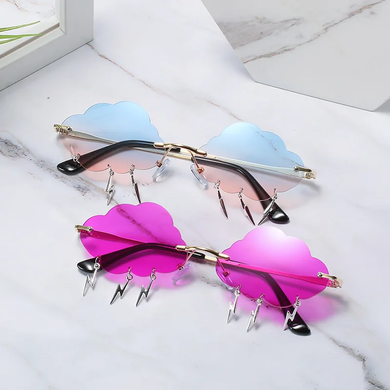 

New Borderless Cloud Shape Sunglasses Women's Decorative Lightning Pendant Metal Sun Glasses Women Outdoor Travel Eyewear UV400