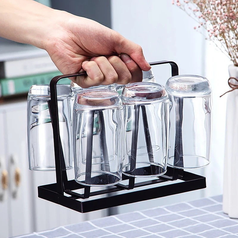 Steel Bottle Cup Hanging Drying Rack 6 Hook Organizer for Drinking Glass Containers With Protective Rubber Ends Hooks wine glass rack